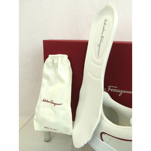 $795 FERRAGAMO MANHATTAN WHITE LEATHER RED GANCINI LOGO SNEAKERS 11 M ITALY main image 7